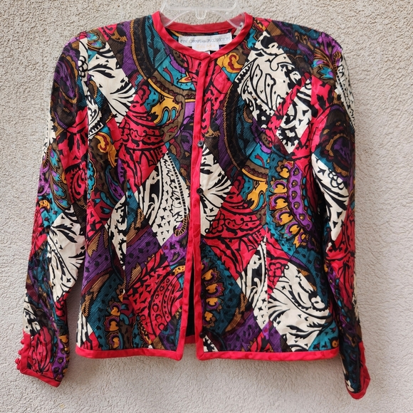 Anne Crimmins Jackets & Blazers - Vintage ANNE CRIMMINS Jacket Size 6 100% Silk Red Artsy Floral Lined